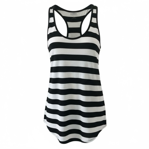 Express Black and White Stripe Scoop Neck Racerback Tank Top Size Small - Picture 1 of 4